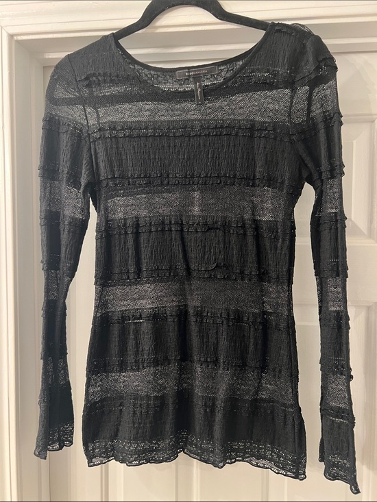 BCBGMaxAzria Tops - BCBGMaxAzria Black Sheer Striped Long-Sleeve Knit Top